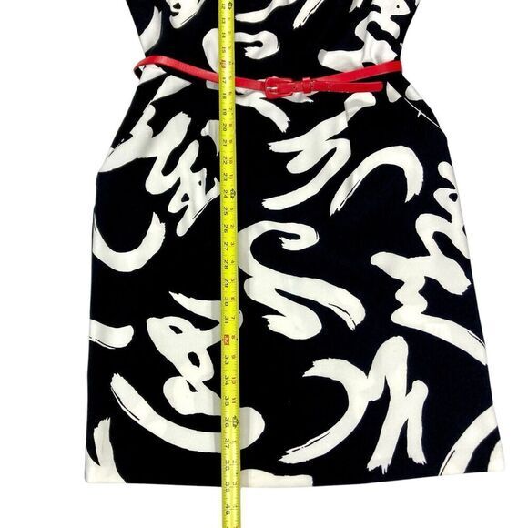 Emma & Michele Midi Dress Women 14 Black White Printed Belted 70s Classy Elegant - Picture 14 of 16
